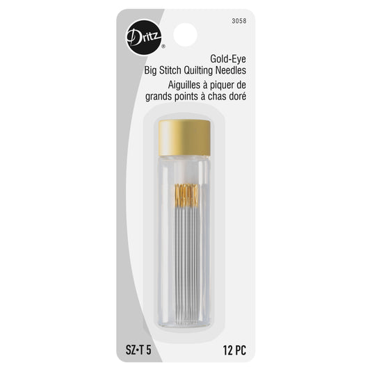 3058|Dritz Gold-Eye Big Stitch Quilting Needles, Size 5, 12 pc