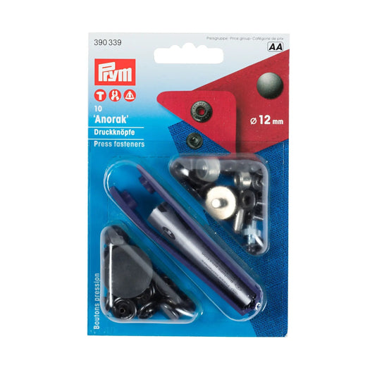 390339|Prym ANORAK 12 mm black oxidized with tools 10pc