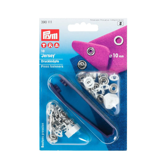 390111|Prym JERSEY 10 mm white with tools 10pc