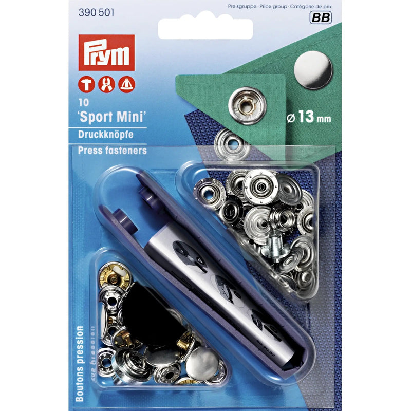 Cargue la imagen en el visor de la galería, 390501|Prym SPORT Mini 13 mm black oxidized with tools 10pc