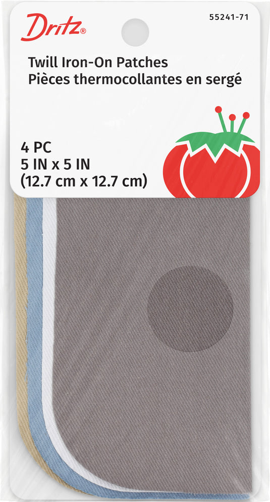 55241-71|Dritz Twill Iron-On Patches, 5" x 5", 4 pc, Light Assorted
