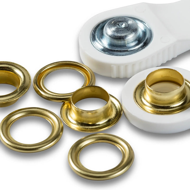 Cargue la imagen en el visor de la galería, 541371|Prym Eyelets with washers 11 mm gold with tools 15pc