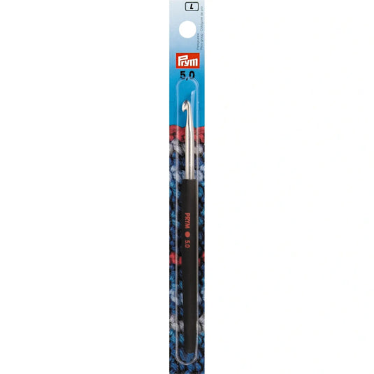 195178|Prym 6" Crochet Hook, Aluminum with Soft Grip, 5mm