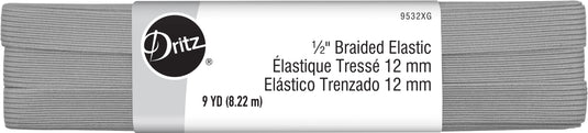9532XG|Dritz 1/2" Gray Braided Elastic, 9 yd