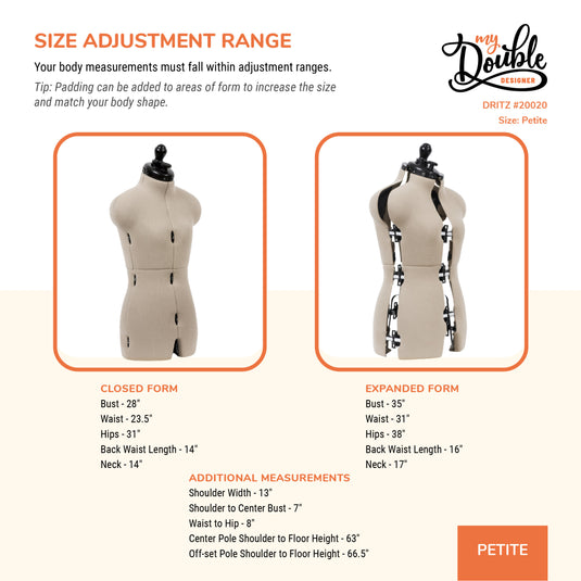 20020|Dritz My Double Designer Adjustable Dress Form, Petite