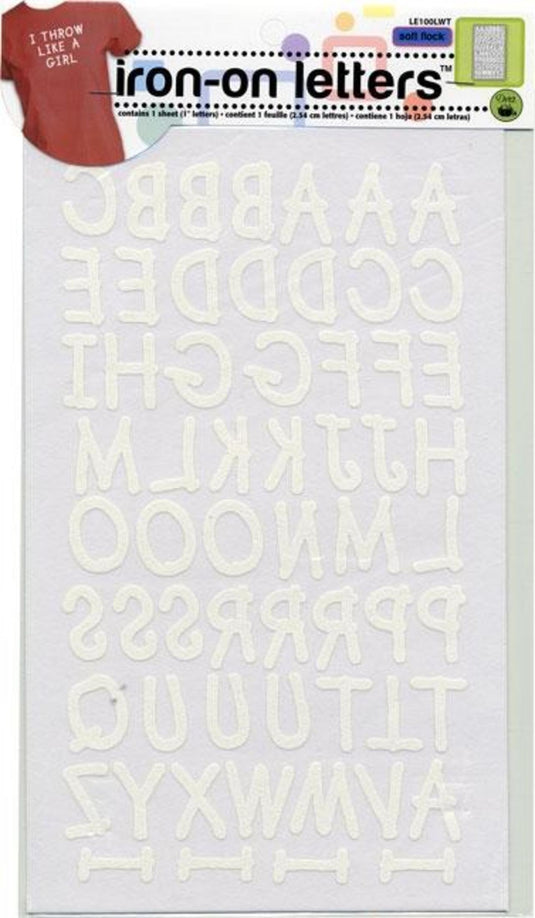 LE100LWT|Dritz Soft Flock Iron-on Letters, 1 Sheet, White