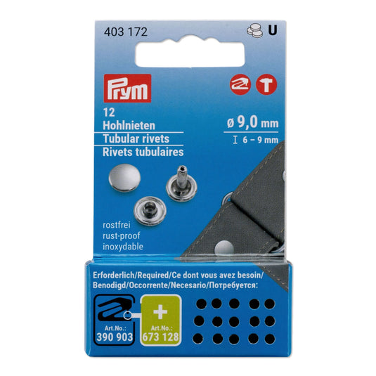 403172|Prym RIVETS Tubular 9 mm /6-9 mm refill silver 12pc