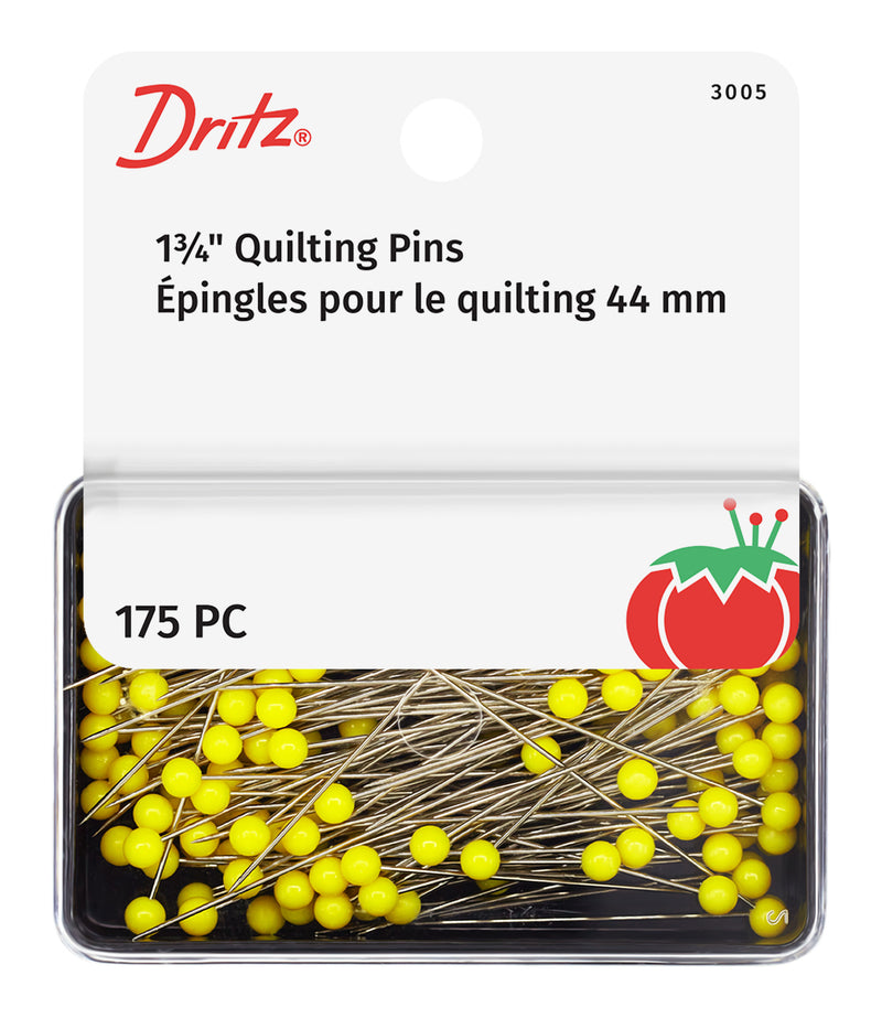 Cargue la imagen en el visor de la galería, 3005|Dritz 1-3/4" Quilter's Pins with Reusable Storage Box, 175 Count, Yellow, Extra-Long Steel