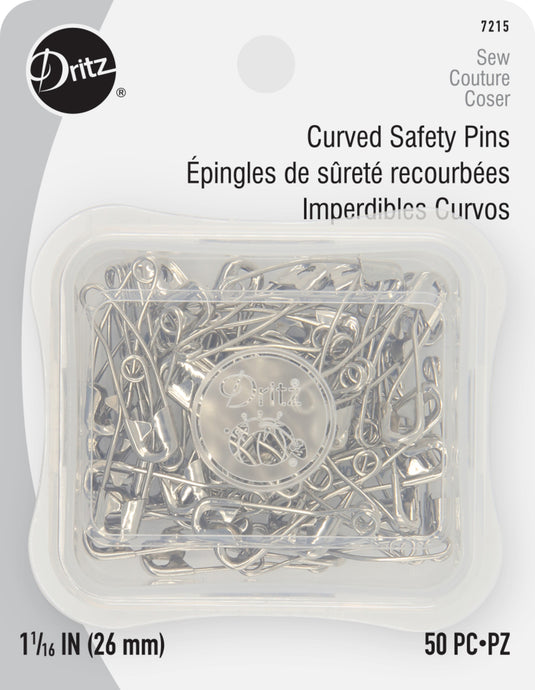 7215|Dritz 1-1/16" Curved Safety Pins, Nickel, 50 pc