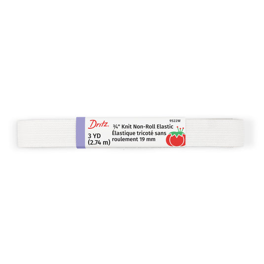 9522W|Dritz 3/4" Knit Non-Roll Elastic, White, 3 yd