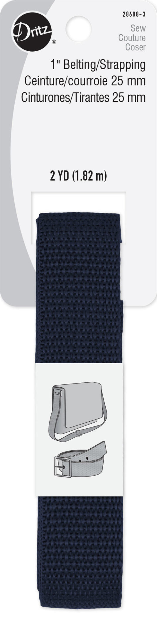 28608-3|Dritz 1" Polypro Belting & Strapping, Navy, 2 yd