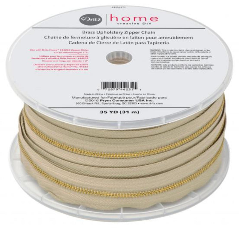 Load image into Gallery viewer, 44231BTY|Dritz Brass Upholstery Zipper Chain, Beige, 35 yd