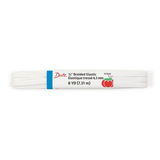 9530W|Dritz 1/4" White Braided Elastic, 8 yd