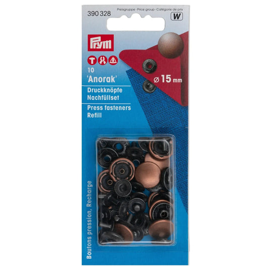 390328|Prym ANORAK 15 mm refill antique copper 10pc