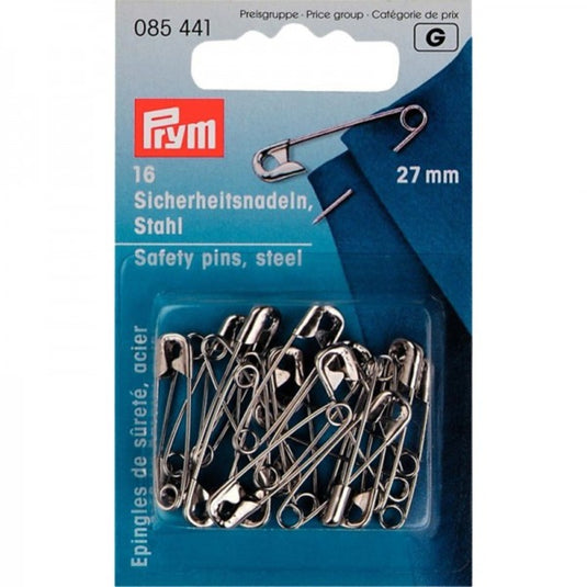 085441|Prym Safety Pins, 27mm, Silver, 16 pc