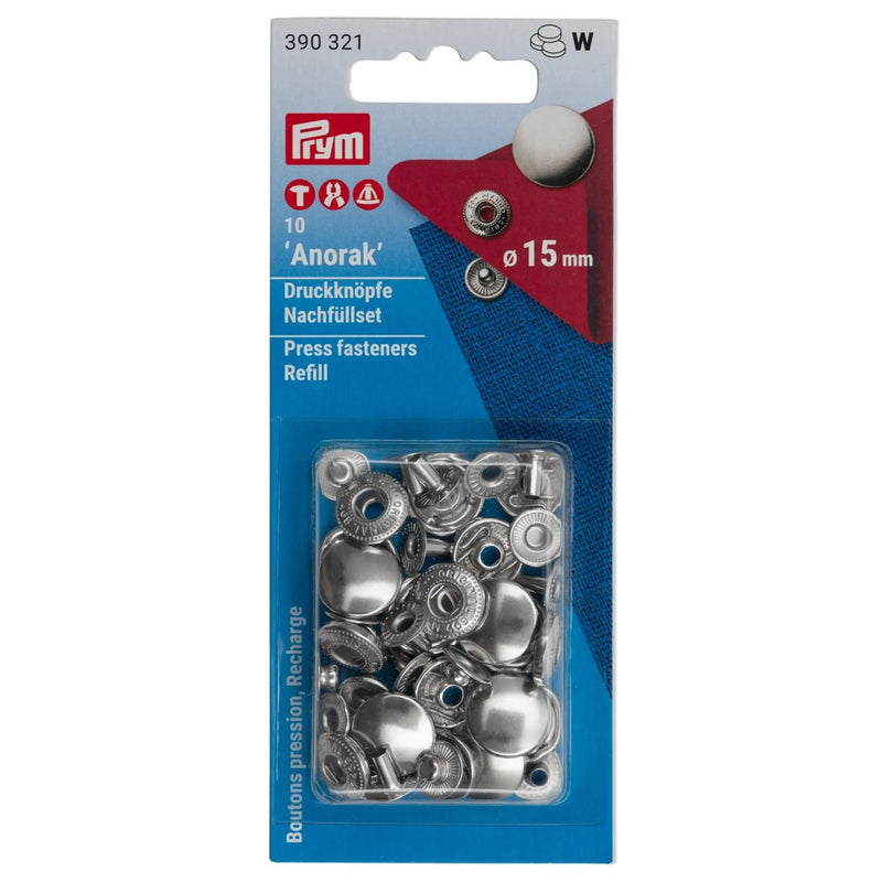 Load image into Gallery viewer, 390321|Prym ANORAK 15 mm refill silver 10pc