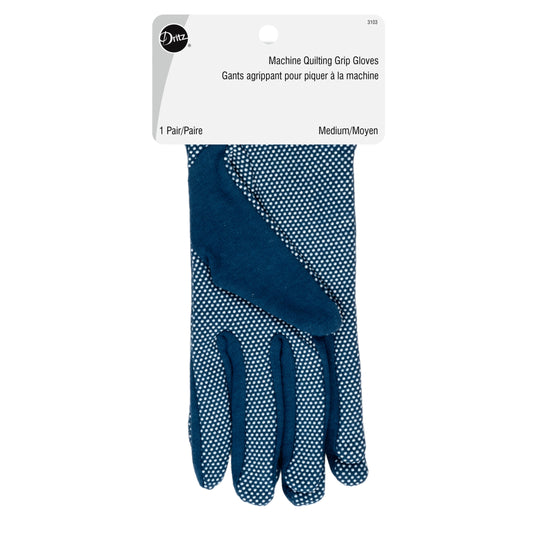 3103|Dritz Machine Quilting Grip Gloves, Blue, Medium
