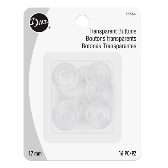 25564|Dritz Transparent Buttons, 17mm, 16 pc