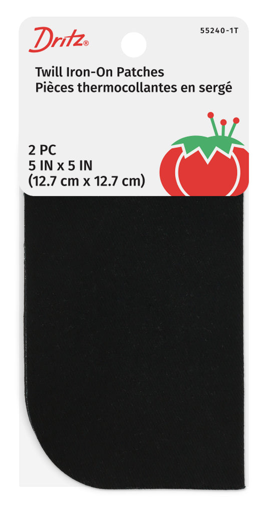55240-1T|Dritz Twill Iron-On Patches, 5" x 5", 2 pc, Black