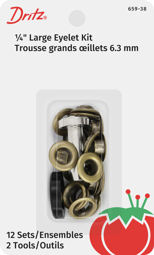 659-38|Dritz 1/4" Large Eyelets & Tools, 12 Sets, Brass
