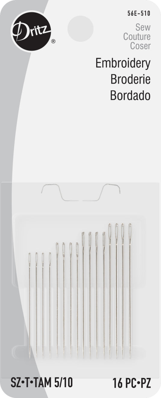 56E-510|Dritz Embroidery Hand Needles, Size 5/10, 16 pc