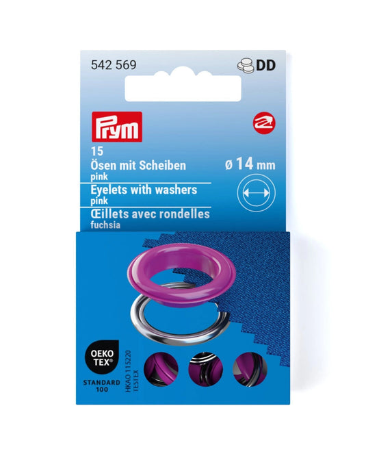 542569|Prym Eyelets with washers 14 mm pink 15pc