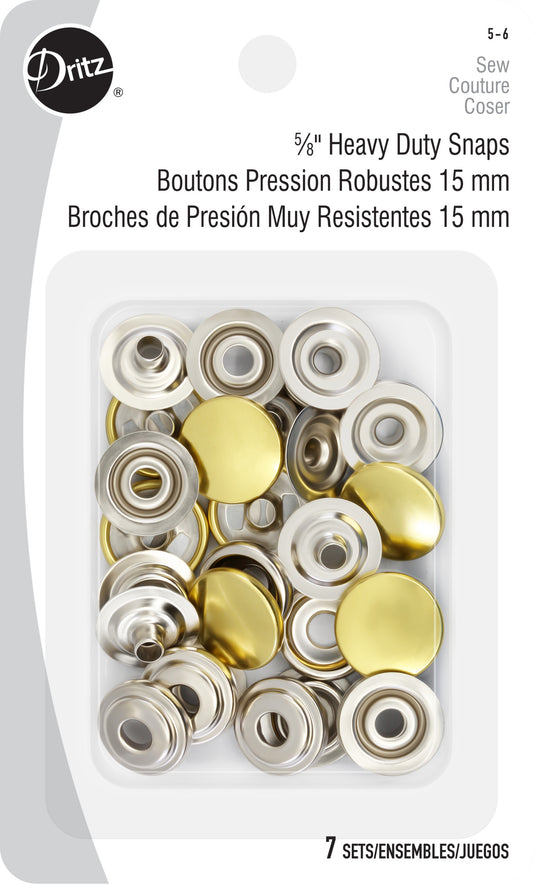 5-6|Dritz 5/8" Heavy Duty Snaps, 7 Sets, Gold