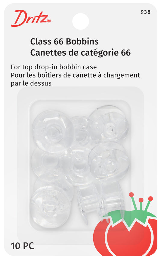 938|Dritz Class 66 Bobbins, Plastic, 10 pc