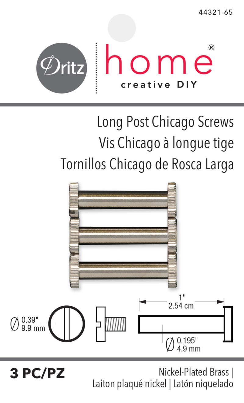 Chargez l'image dans la visionneuse de la galerie, 44321-65|Dritz Long Post Chicago Screws, Nickel, 3 pc