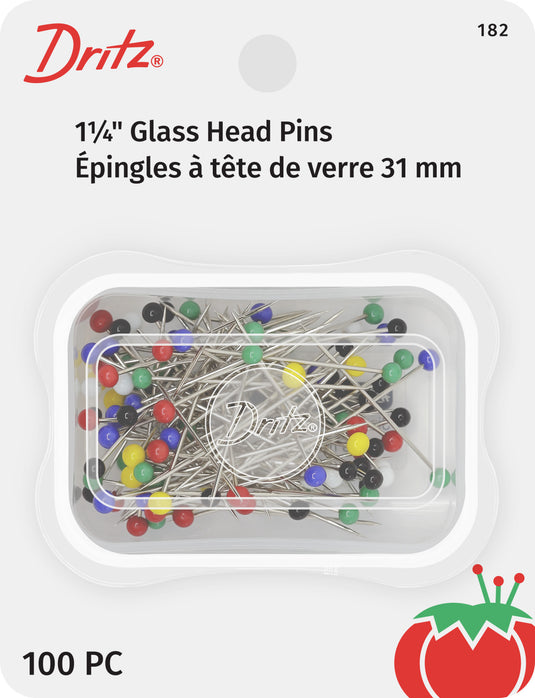 182|Dritz 1-1/4" Glass Head Pins, Assorted, 100 pc