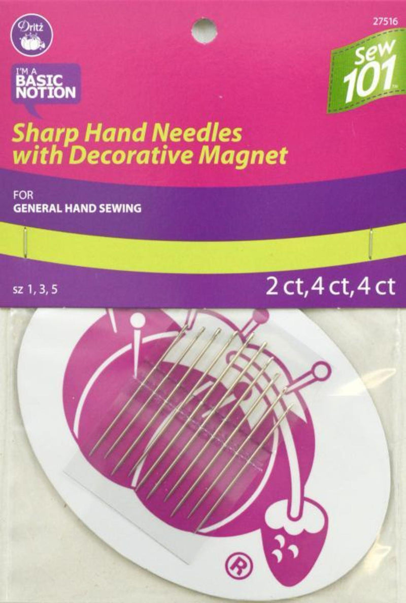 Cargue la imagen en el visor de la galería, 27516|Dritz Sew 101 Sharps Hand Needles with Decorative Magnet, 10 Count, Assorted Sizes: 1, 3 and 5