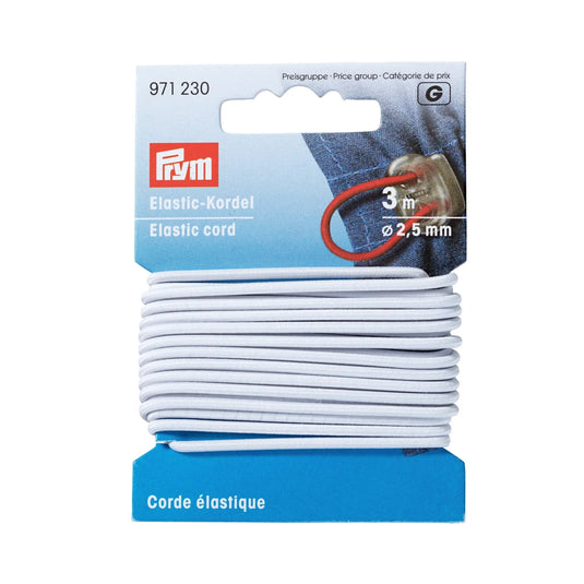 971230|Prym 2.5mm Elastic Cord, White, 3 M