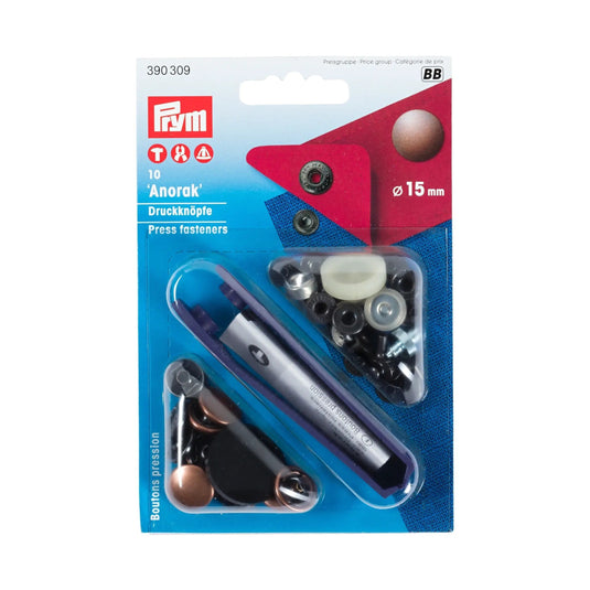 390309|Prym ANORAK 15 mm antique copper with tools 10 pcs