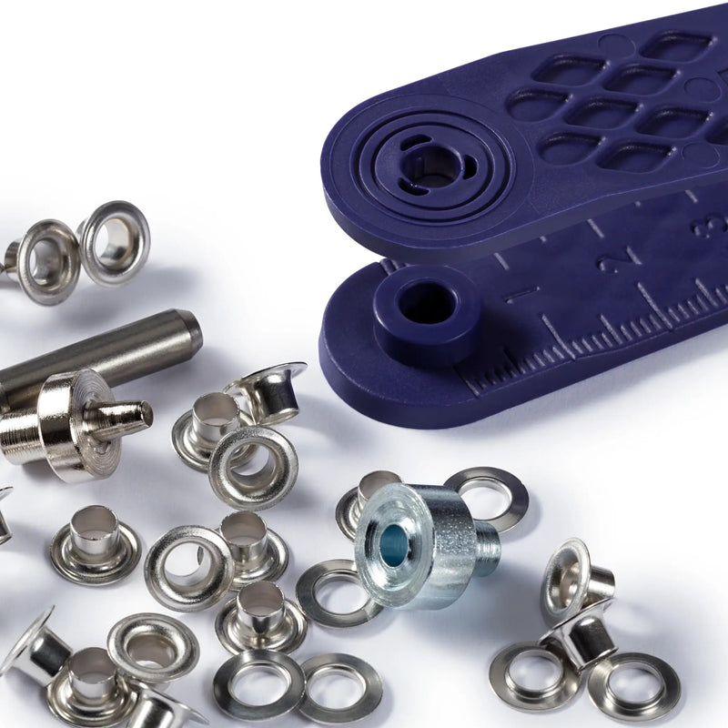 Cargue la imagen en el visor de la galería, 542409|Prym Eyelets with washers 4mm black oxidized with tools 50pc
