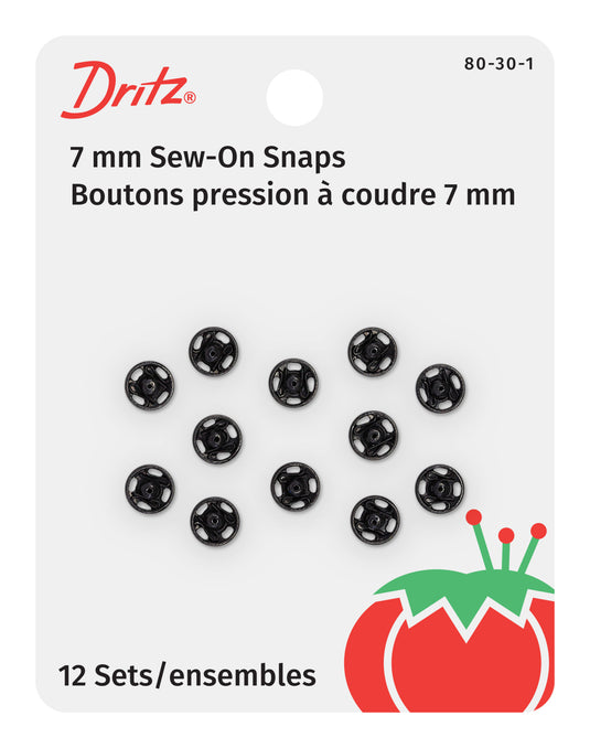 80-30-1|Dritz Sew-On Snaps, 12 Sets, Size 3/0, Black