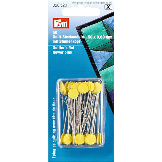 028520|Prym 2" Flat Flower Head Pins, Yellow, 50 pc
