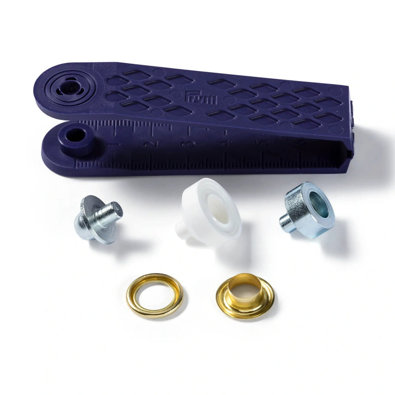Cargue la imagen en el visor de la galería, 541375|Prym Eyelets with washers 8 mm gold with tools 24pc
