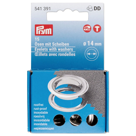 541391|Prym Eyelets with washers 14 mm silver 15pc