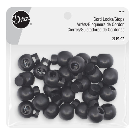 BK156|Dritz Cord Locks/Stops, Black, 24 pc