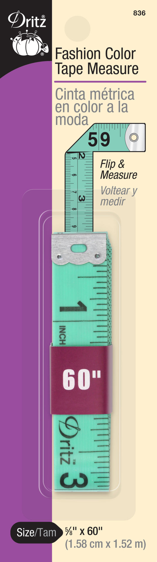 836|Dritz 60" Fashion Color Tape Measure, Assorted Colors