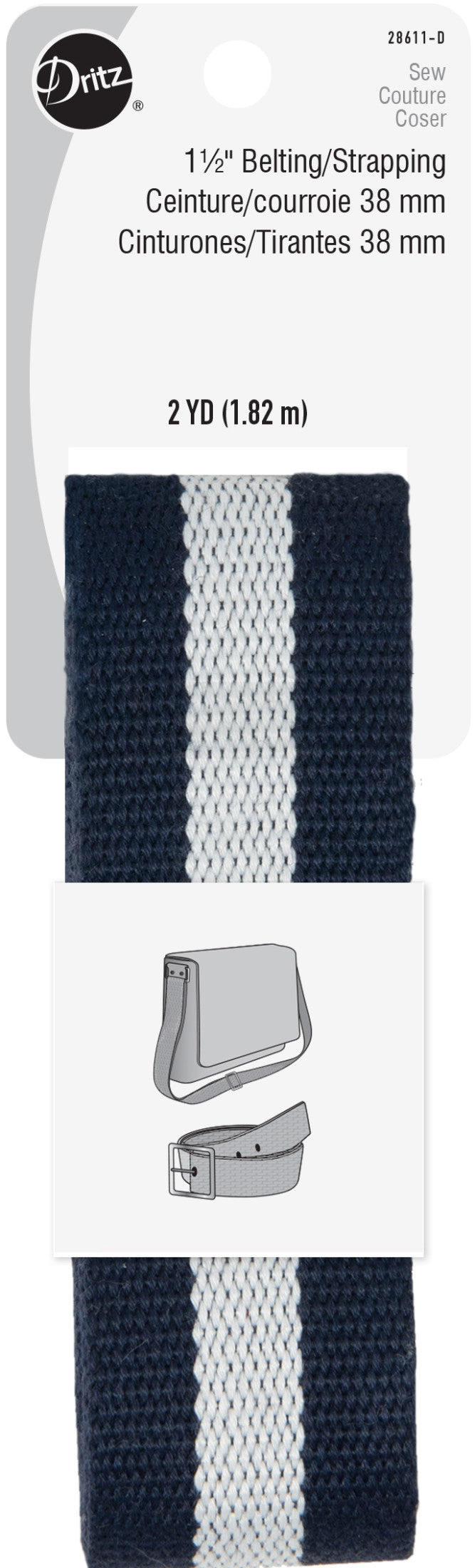 Load image into Gallery viewer, 28611-D|Dritz 1-1/2" Polyester Belting &amp; Strapping, Navy Stripe, 2 yd