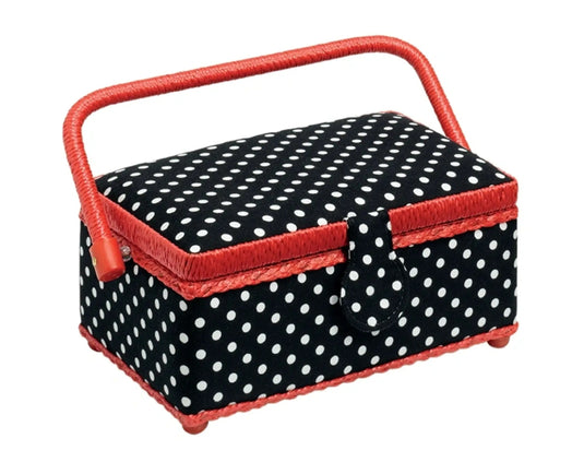 612244|Prym Square Sewing Basket, Small,  Black & White Polka Dots