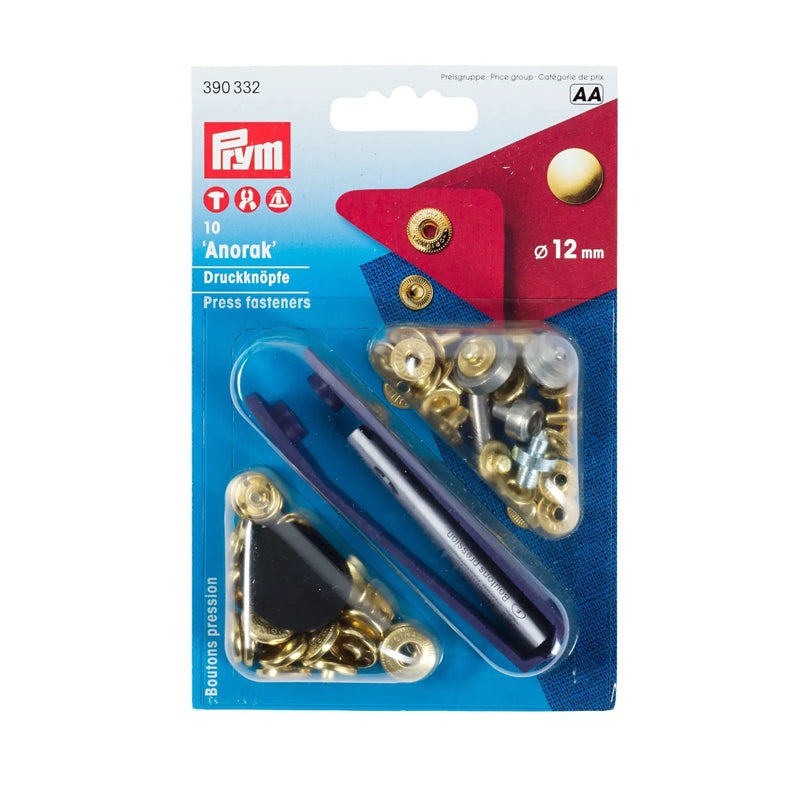 Cargue la imagen en el visor de la galería, 390332|Prym ANORAK 12 mm gold with tools 10pc