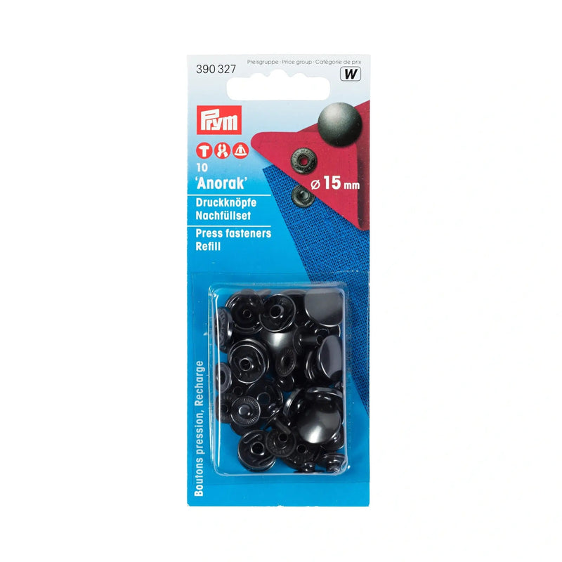 Load image into Gallery viewer, 390327|Prym ANORAK 15 mm refill black oxidized 10pc