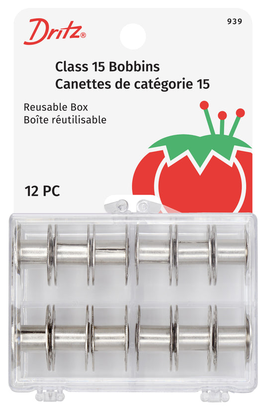 939|Dritz Class 15 Box of Bobbins, Clear, 12 pc