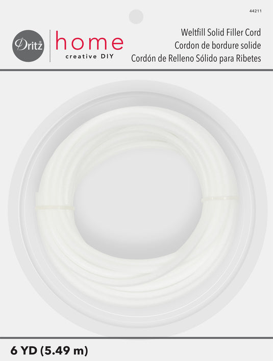 44211|Dritz Weltfill Solid Filler Cord, White, 6 yd