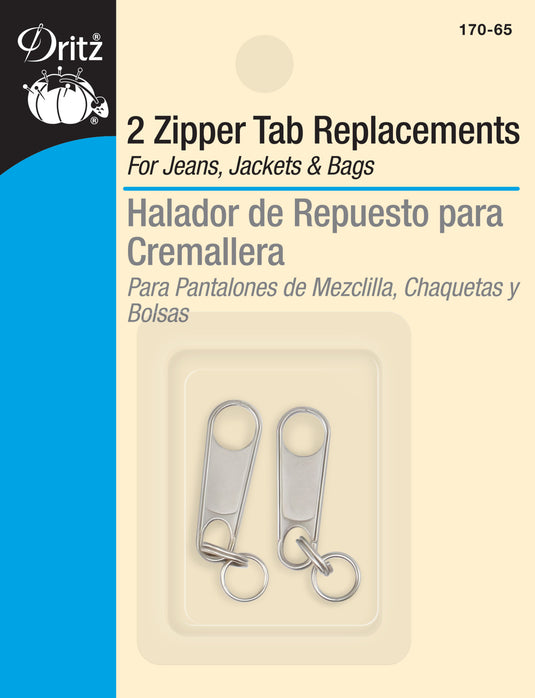 170-65|Dritz Zipper Tab Replacements, Nickel, 2 pc