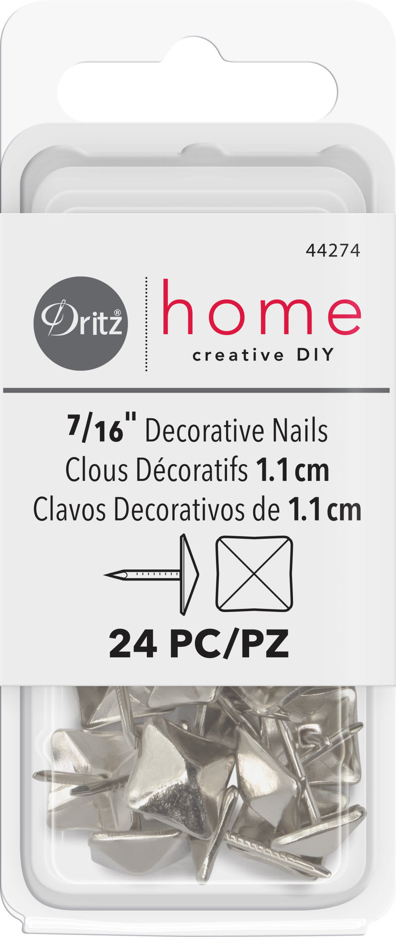 Cargue la imagen en el visor de la galería, 44274|Dritz 7/16" Square Decorative Nails, Nickel, 24 pc