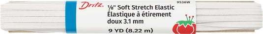 9536W|Dritz 1/8" Soft Stretch Elastic, White, 9 yd