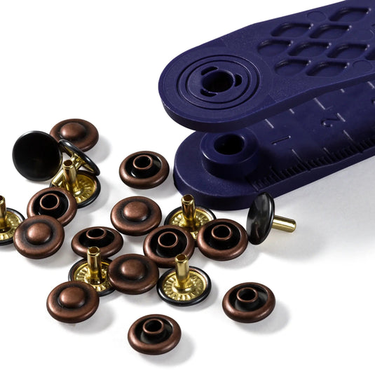 403102|Prym RIVETS 9 mm antique copper/black oxidized with tools  24pc